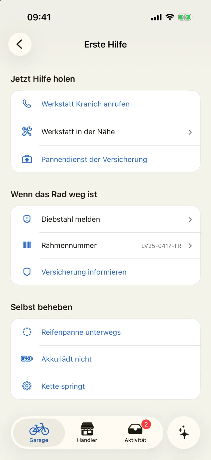 GoBike-App: Panne & Hilfe mit Anruf bei der eigenen Werkstatt